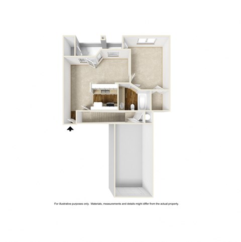 Floor plan for 1 bed, 1 bath, 650 sqft